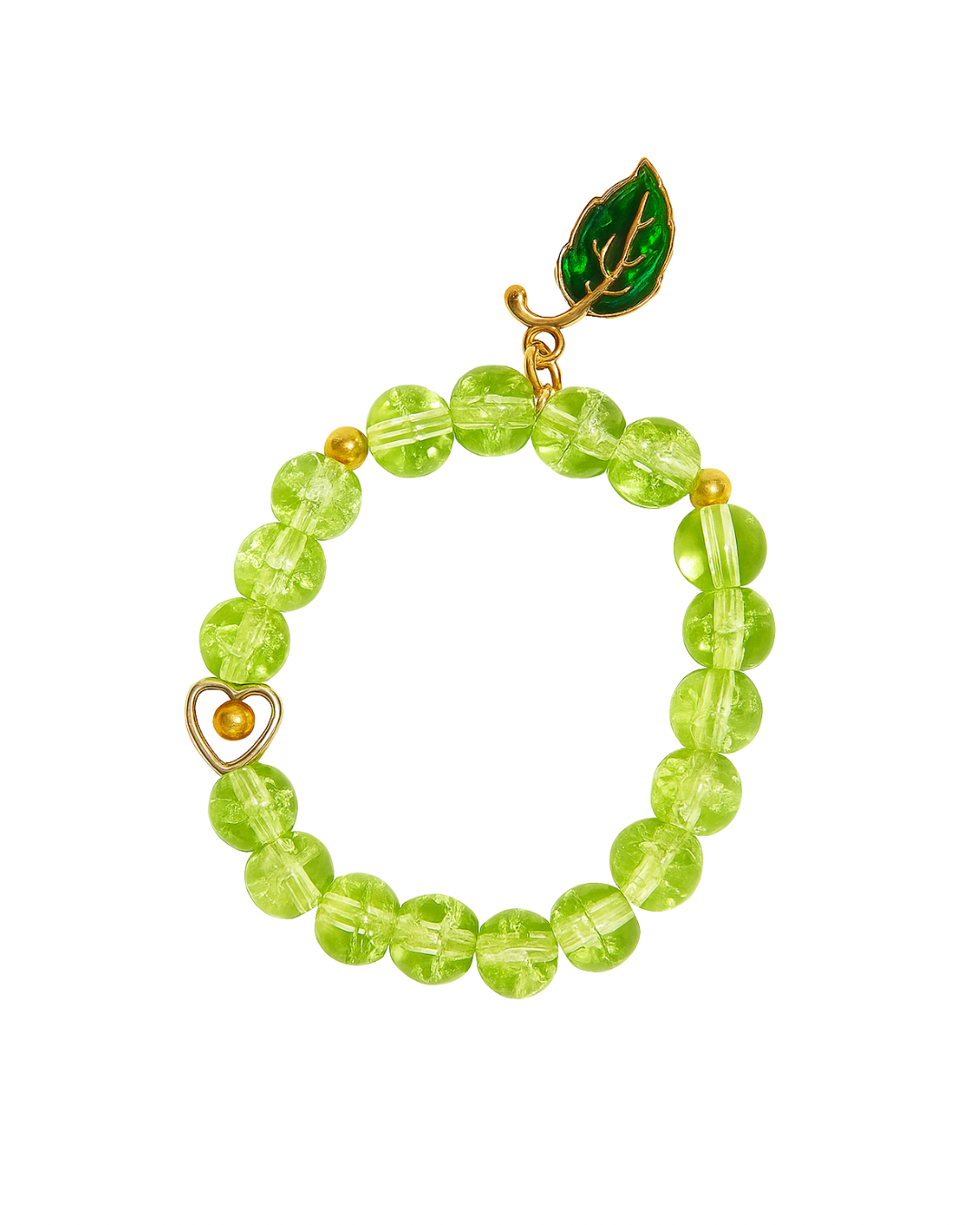 Handmade Green Beaded Bracelet with Leaf Charm